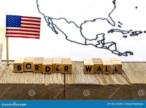 Border Wall USA Concept with American Flag on White Background and ...