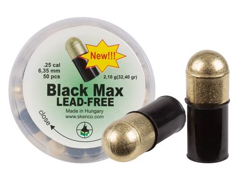 Skenco Black Max Lead-Free Pellets, .25 Cal, 32.40 Grains, Domed 50ct ...