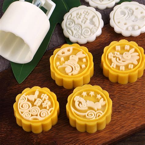 Mooncake Mold Flower Mid-autumn Festival Hand Press Moon Cake Cutter ...