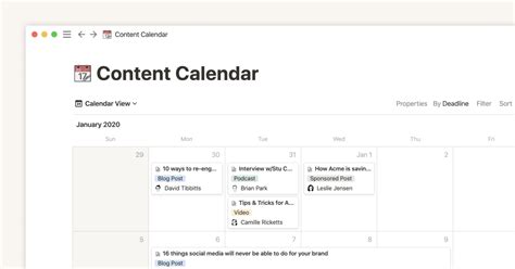 Calendar view databases