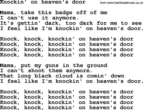 Bruce Springsteen song: Knockin' On Heaven's Door, lyrics