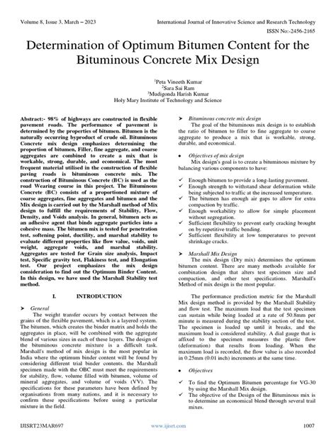 Determination of Optimum Bitumen Content For The Bituminous Concrete ...