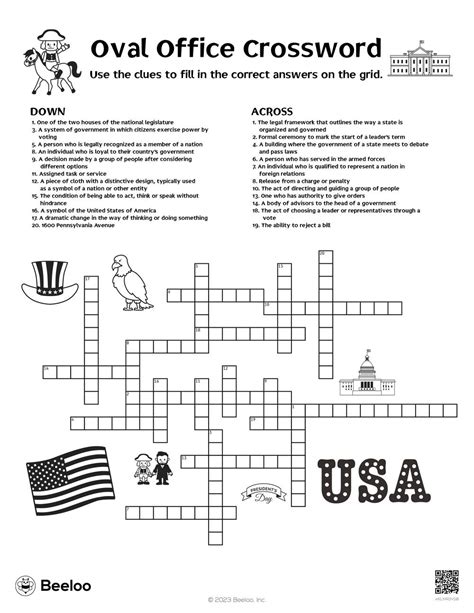 Oval Office Crossword • Beeloo Printable Crafts for Kids (wKLNR0N58)