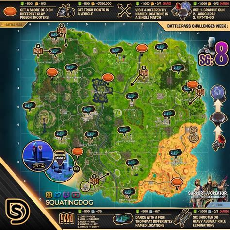 Cheat Sheet Map for Fortnite Battle Royale Season 6 Week 8 Week 8 of ...