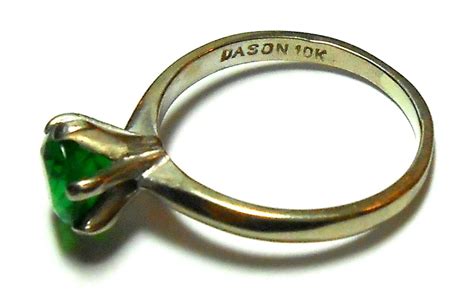 Signed Dason 10k White Gold Emerald Glass Birthstone Ring size 8 SOLD ...