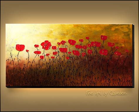 RED FLOWERS Limited Edition Large Canvas Print of Original Abstract Painting by CGUEDEZ ...