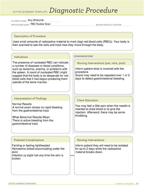 ATI RBC Nuclear Scan Diagnostic Procedure Sheet - ACTIVE LEARNING TEMPLATES THERAPEUTIC ...