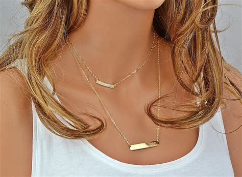 14k Gold Bar Necklace Gold Bar Necklace Personalize Initial - Etsy