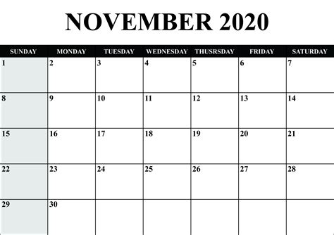 Free Printable November Calendar 2020 Template | Free calendar template, Calendar template ...