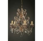 Antique 5 light Italian wood, iron and crystal chandelier