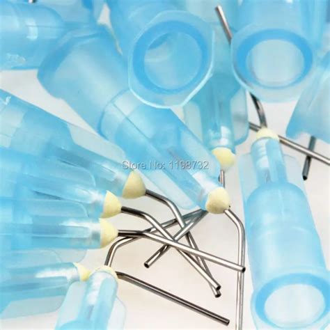 100 Pcs Dental Materials Bent Needle Tips 25 Gauge Irrigation Blue ...