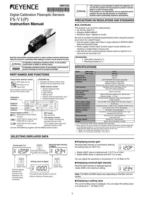 KEYENCE FS-V1(P) User Manual | 4 pages