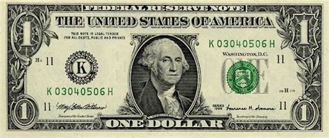 George Washington On Money: $1 Dollar Bill