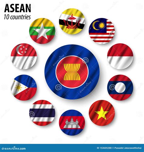 ASEAN Flag Association of Southeast Asian Nations and Membership . Waving Fabric Design Stock ...