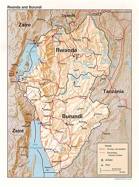 Detailed relief and political map of Rwanda and Burundi. Rwanda and Burundi detailed relief and ...