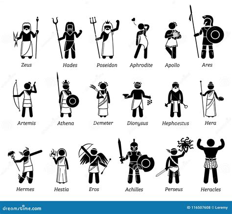 Ancient Greek Mythology Gods and Goddesses Characters Icon Set Stock ...