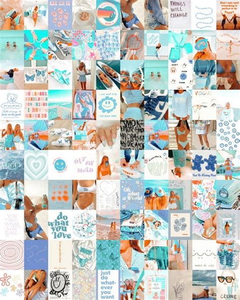 100 PCS Preppy Blue Photo Collage Kit Pinterest Aesthetic VSCO - Etsy