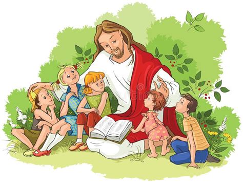 Jesus Reading the Bible To Children Stock Vector - Illustration of ...