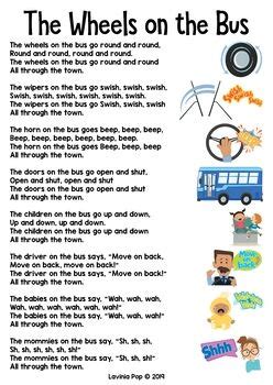 The Wheels on the Bus Nursery Rhyme Worksheets and Activities | Nursery rhymes lyrics, Rhyming ...