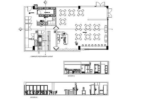 Complete Bar And Restaurant - Free CAD Drawings