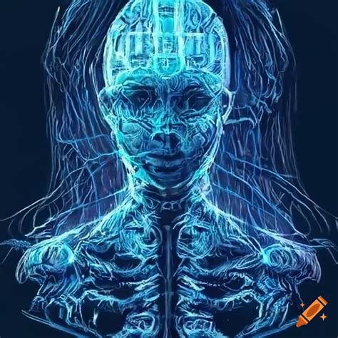 Cybernetic blue brain blueprint on Craiyon