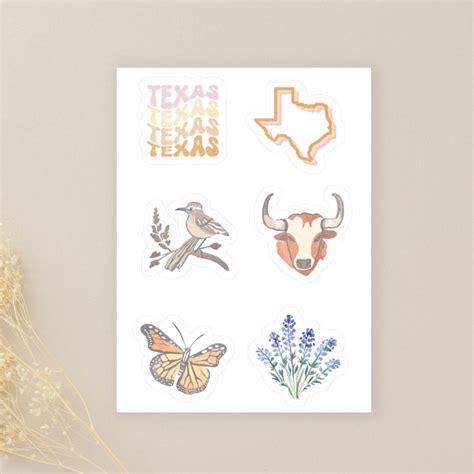 Texas Sticker Sheet Texas State Symbols 6 Kiss-cut Vinyl Sticker Decals Laptop Stickers Journal ...