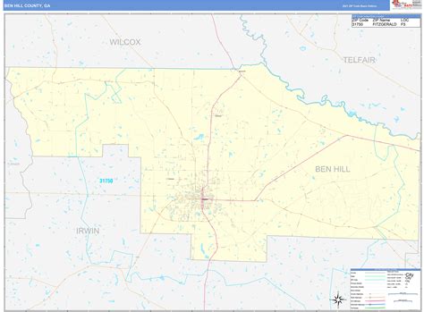 Ben Hill County, GA Zip Code Wall Map Basic Style by MarketMAPS