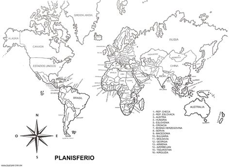 Planisferio con division politica sin nombres para colorear - Imagui