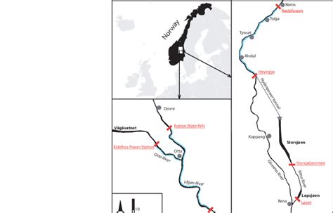 Map of the study systems L agen River and Glomma River, Norway ...