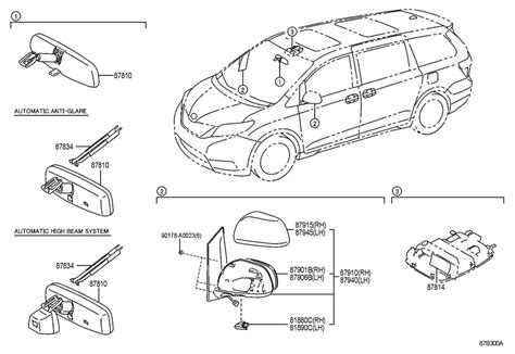 Toyota Sienna Mirror sub-assembly, outer rear view, right. Mirror ...