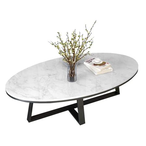 Oval Marble Coffee Tables for Living Room White l Modern Occasional End Side Table for Home ...