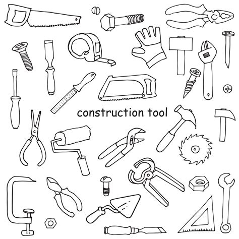 vector drawing in doodle style. set of construction tools, for repair and construction. simple ...