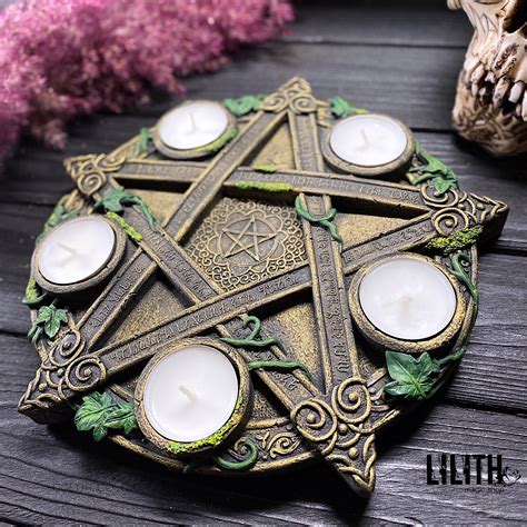 Wiccan Altar Pentagram Pentacle with Candlesticks - Lilith Magic Candles