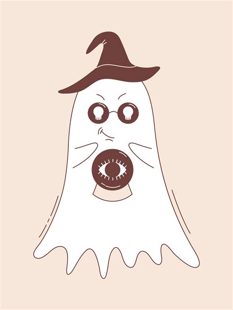 Ghost in witch hat with crystal ball. Halloween ghost character in groovy style. 27874224 Vector ...