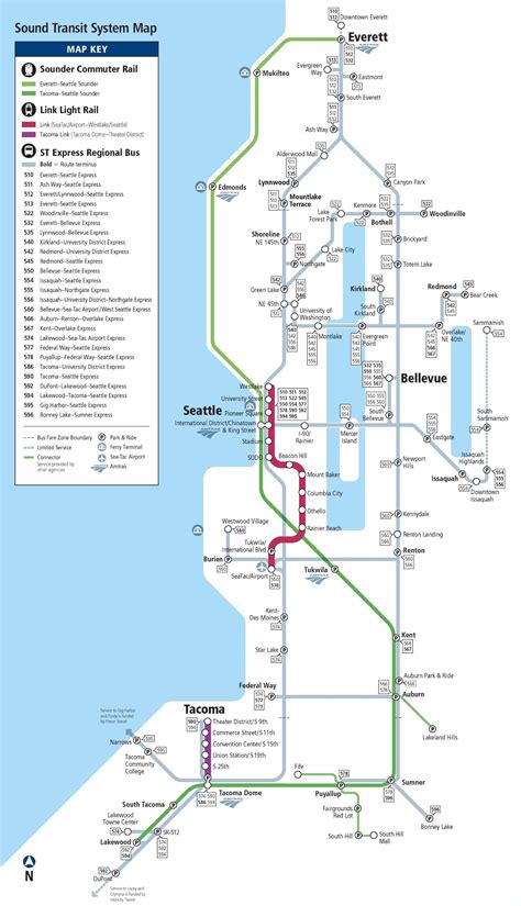 Seattle express bus, rail and light rail map | Light rail map, Light ...