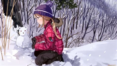 winter snow anime girl