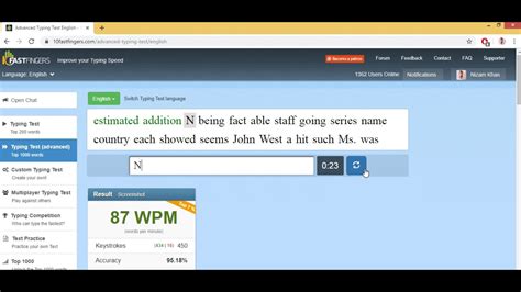 84 WPM 10FastFingers Advance Typing Test - TypingGeek - YouTube