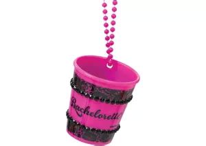 Pink Bachelorette Shot Glass Necklace 32in - Sassy Bride - Party City