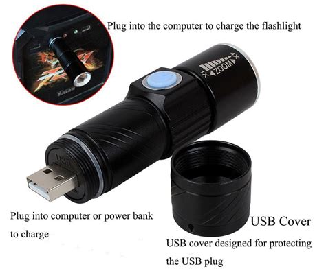 Mini LED flashlight, Rechargeable USB port, 4x zoom multiplier, long ...