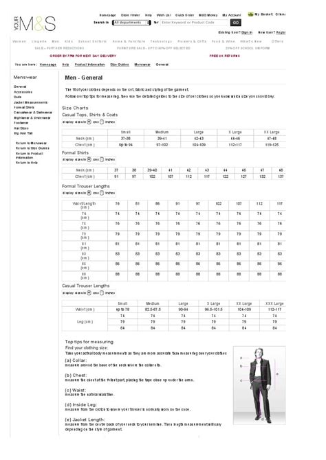 General Menswear Size Guides Product Information Marks & Spencer | PDF ...