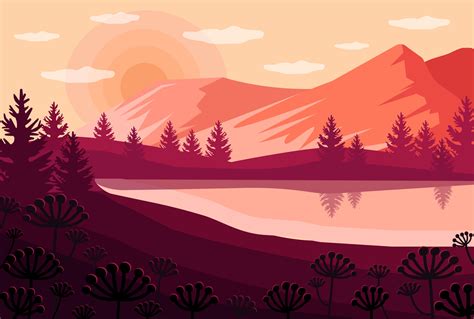 Vector cartoon sunset landscape with peach sky 3136730 Vector Art at Vecteezy