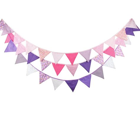 3pcs/Lot 3.2M 12flags Baby Shower Fabric pink purple Bunting Wedding ...