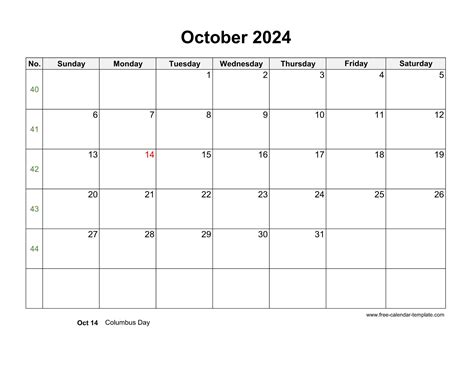 Free 2024 Calendar Blank October Template (horizontal) | Free-calendar-template.com