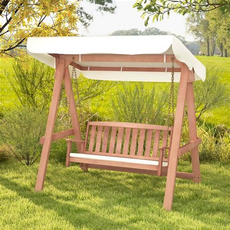 Costway 2-person Natural Wood Outdoor Swing in the Porch Swings & Gliders department at Lowes.com