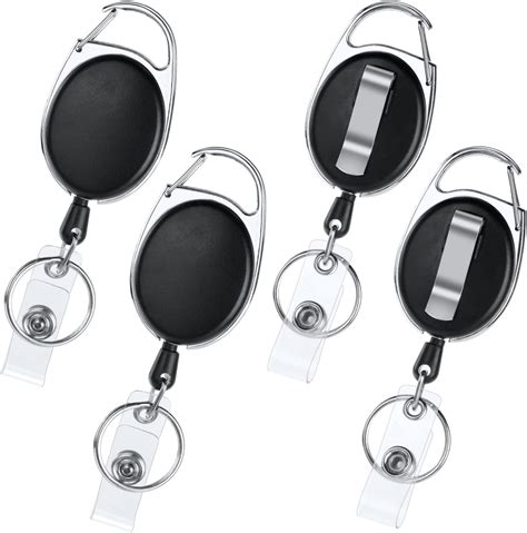 Vicloon Retractable Badge Reels, 4pcs Heavy Duty Retractable Keychain, 2 in 1Reel Clips ...