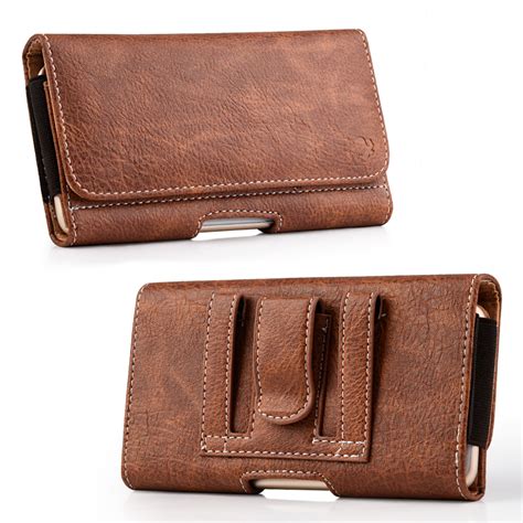 Luxmo Leather Belt Clip Pouch Holster Phone Holder Horizontal #23 Brown Small Phones Size (5.0 ...