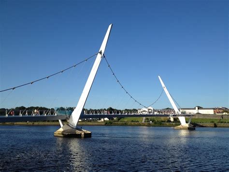 Derry Peace Bridge symbolizes a handshake of peace across the River Foyle.