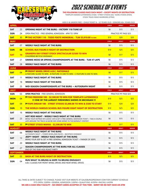 2022 Schedule Update - 6/26/2022 - Galesburg Speedway