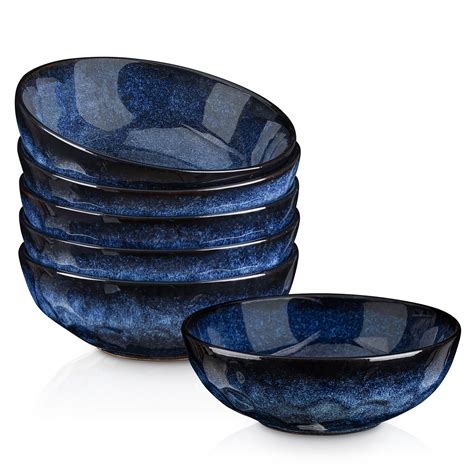 Starry Blue Ceramic Pasta Bowls Set, Set of 6, 32 Ounce Soup Bowls ...