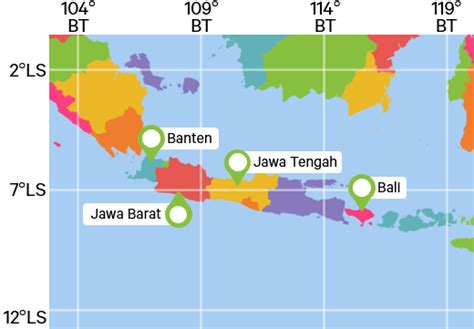 Perhatikan peta berikut ini! Koordinat linta...